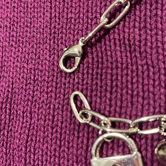 Charm Bracelet with Hearts, Rhinestone Star and Lock and Key in Silver-Tone - Picture 6 of 8